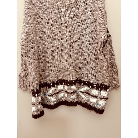Free People Brown Oversized Aztec Wool Mohair Blend Knit Pullover Sweater Size S - Picture 4 of 11